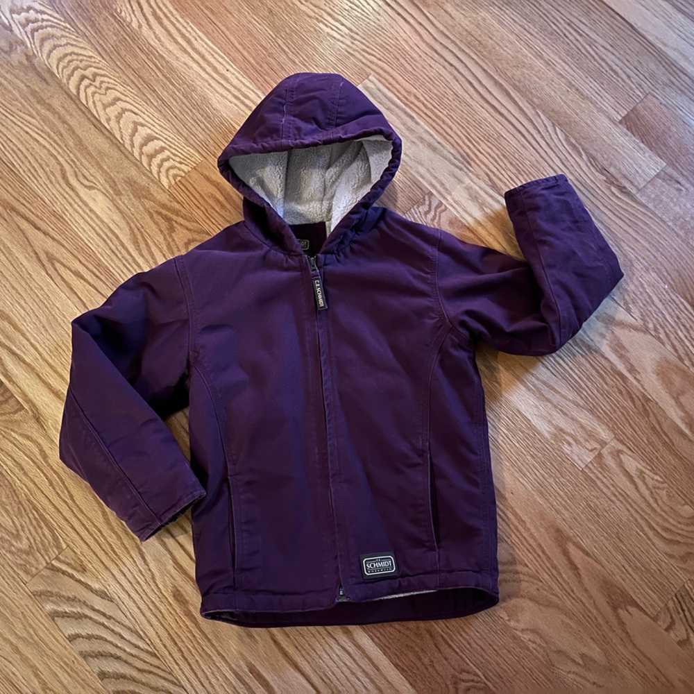 CE Schmidt Workwear Size Medium Youth Purple Hooded Canvas Jacket Sherpa Lined